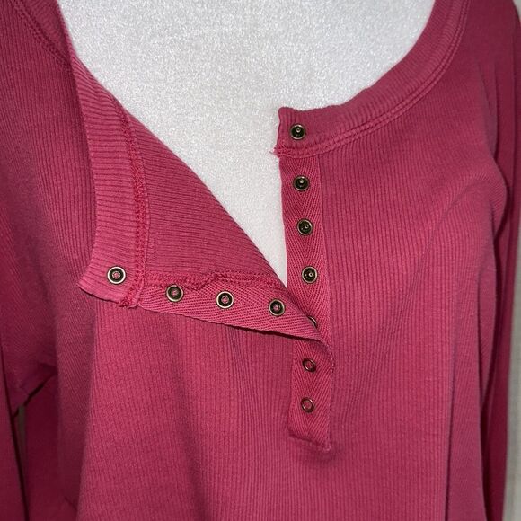 Lucky Brand XL Anemone Deep Pink Long Sleeve Ribbed Knit Snap Cotton Henley - Picture 12 of 16